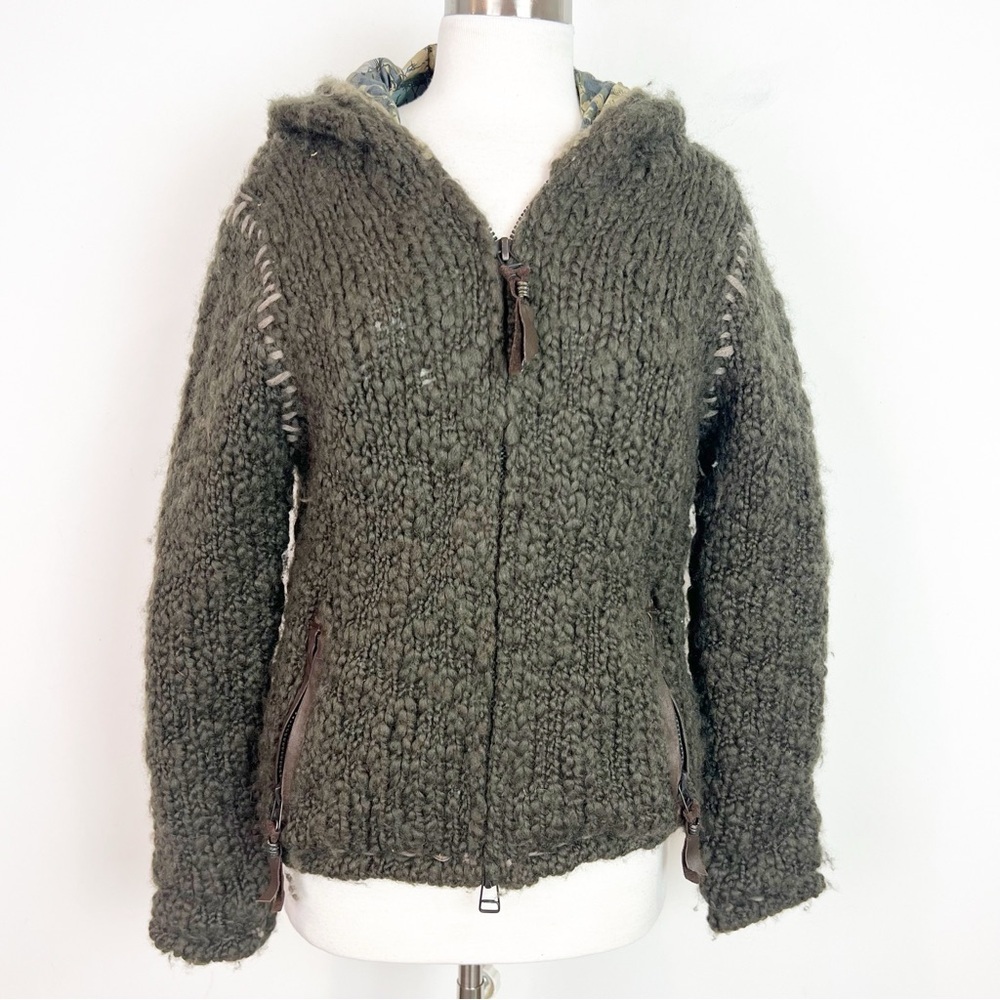 SO CAL USA OLIVE GREEN CHUNKY SWEATER KNIT HOODED FULL ZIP JACKET WOMENS SMALL